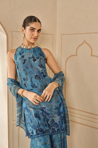 Avis Printed Silk Sharara Set - Blue, Blue, image 5